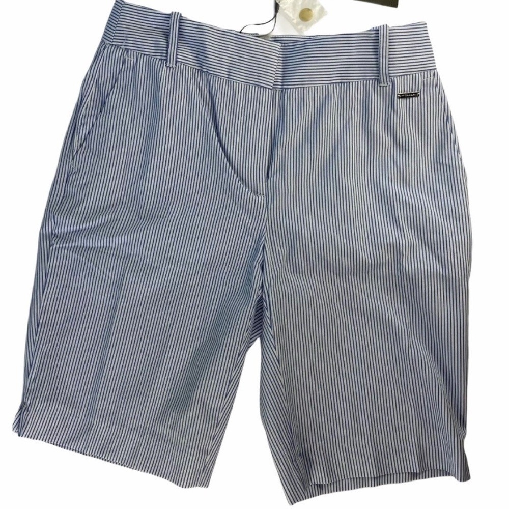 Tahari Womens Blue White Striped Bermuda Shorts NWT Size 8